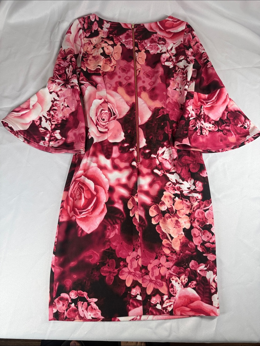 Calvin Klein Pink Floral Bell-Sleeve Midi Dress Size M - Picture 6 of 11